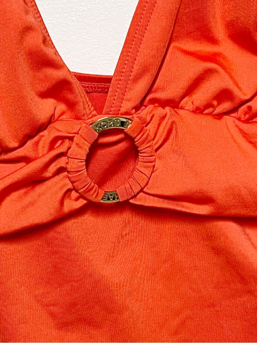 New MICHAEL KORS Coral Swimsuit Adjustable Straps Gold Front Detail Sz 12 - Picture 2 of 4